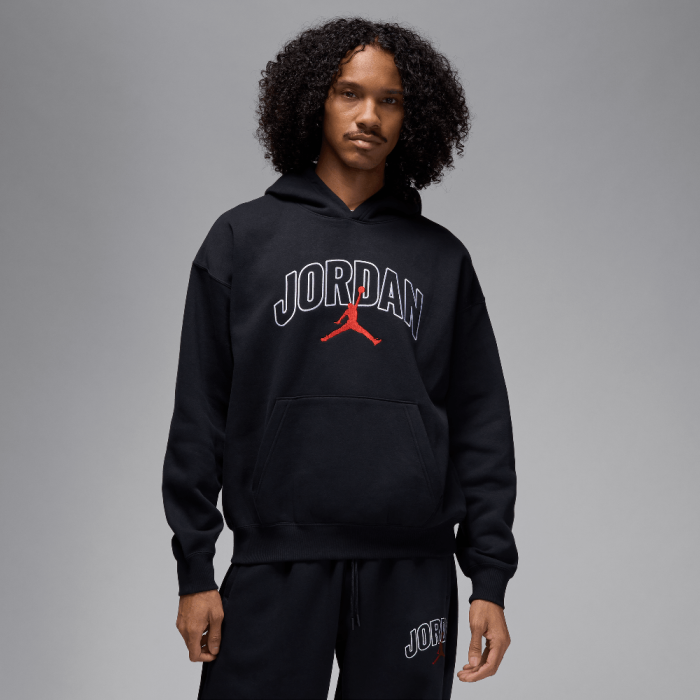 Jordan Brooklyn Fleece Men's Oversized Pullover Hoodie Black/Gym Red Jordan Brooklyn Fleece Men's Oversized Pullover Hoodie Black/Gym Red