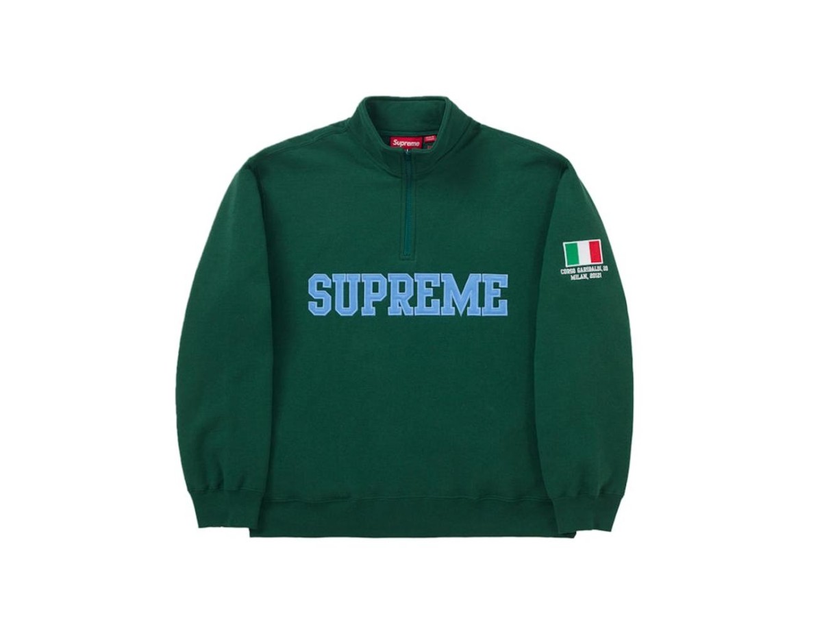 Supreme Milan Shop Flag Half Zip Pullover Green Supreme Milan Shop Flag Half Zip Pullover Green