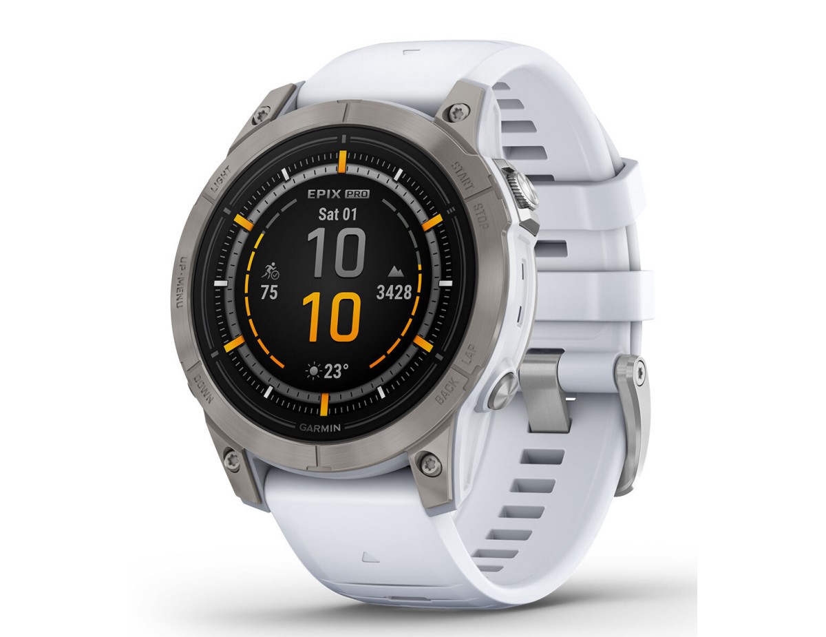 Garmin Epix Pro (Gen 2) Sapphire Edition Titanium 47mm Αδιάβροχο Smartwatch με Παλμογράφο (Whitestone Silicone Band)
