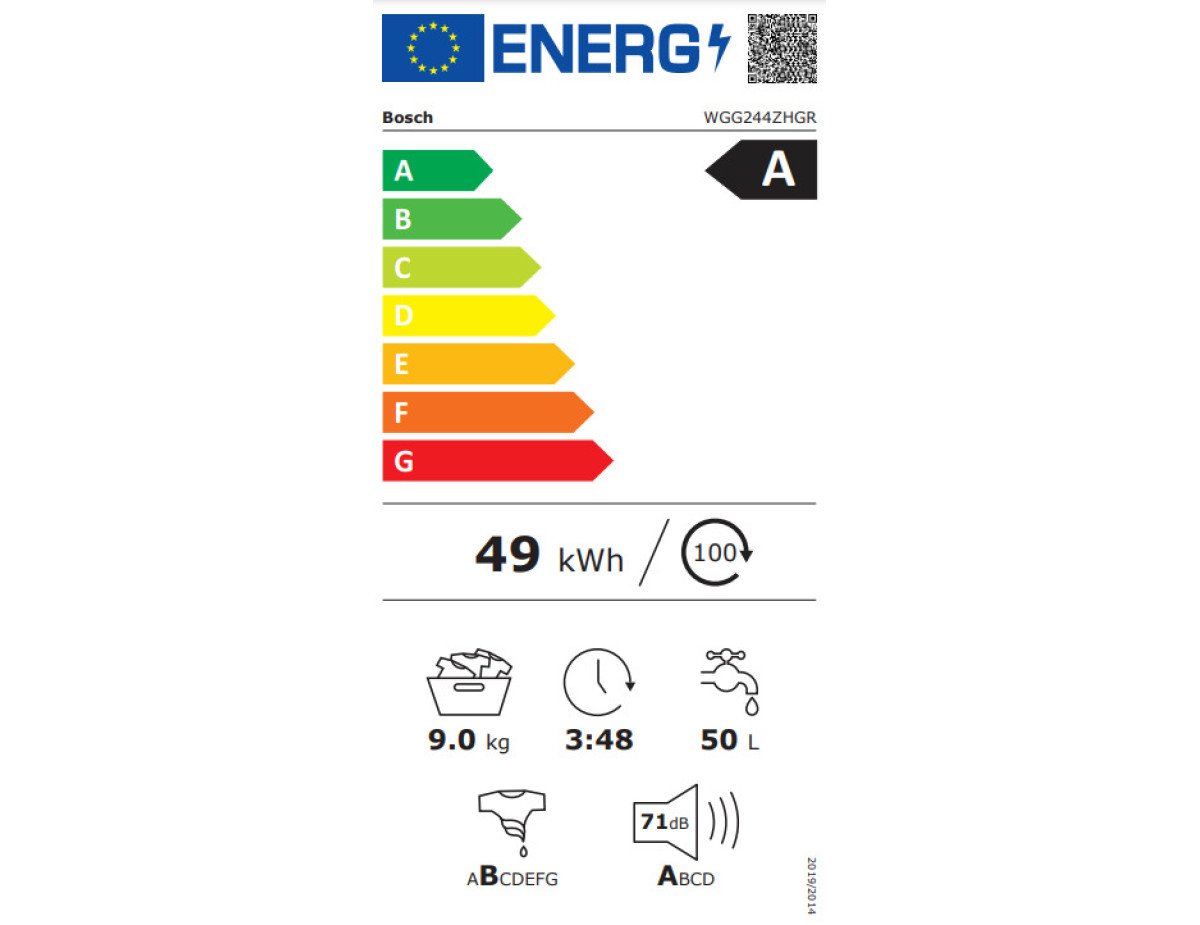 Bosch Πλυντήριο Ρούχων 9kg με Ατμό 1400 Στροφών WGG244ZHGR