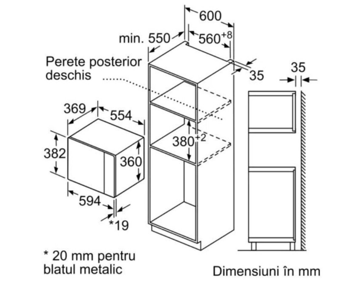 Bosch BFL554MB0 Εντοιχιζόμενος Φούρνος Μικροκυμάτων 25lt Μαύρος