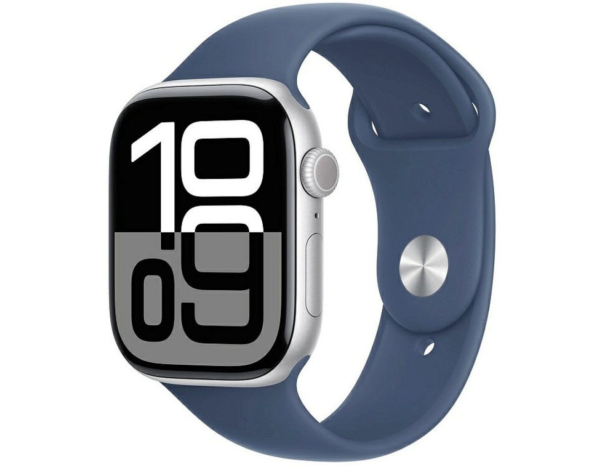 Apple Watch Series 10 Aluminium 42mm Αδιάβροχο με Παλμογράφο (Silver με Denim Sport Band (M/L))